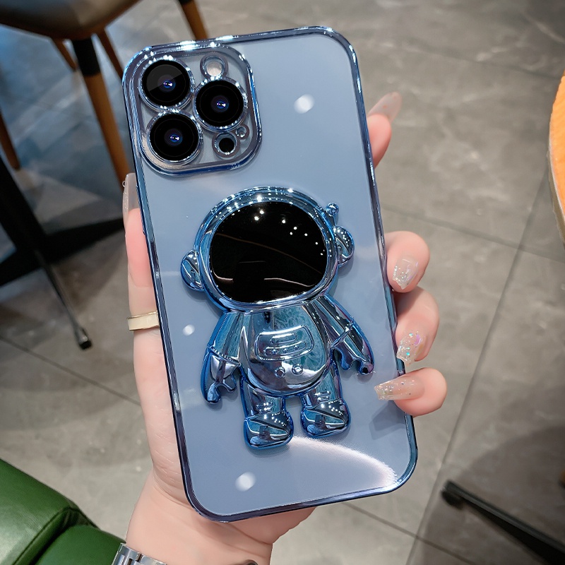 IPHONE Casing Astronot Electroplated Mewah Untuk Iphone11 12 13 14 Pro Max XS X XR 78 Plus Se2020 22 Sarung Kickstand Glitter Mini