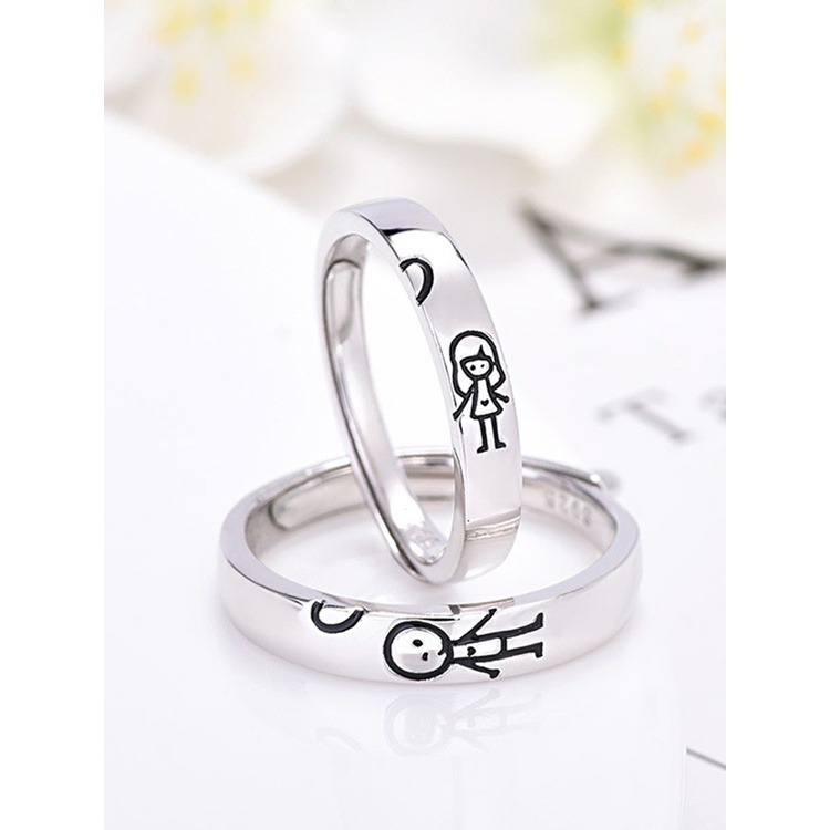 1pc Tangan Pasangan Perhiasan Cincin Band Cincin Huruf Sederhana Rings