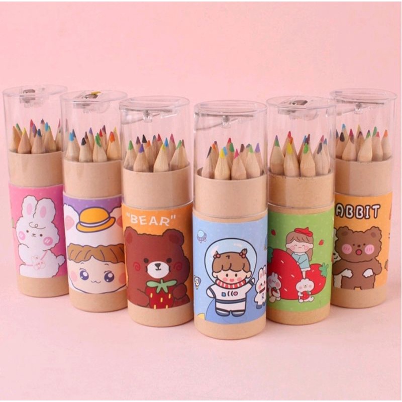 

12 pcs pensil warna mini dan peraut