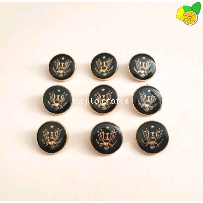 12 Buah Kancing Garuda Hitam Emas / Kancing Hias / Kancing Hitam Emas