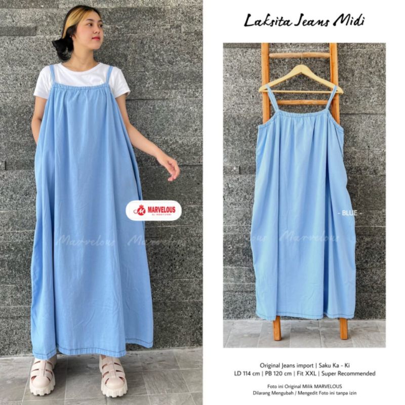 LAKSITA JEANS MIDI BY MARVELOUS / MIDI OVERALL JEANS WANITA MUSLIMAH / Ld114