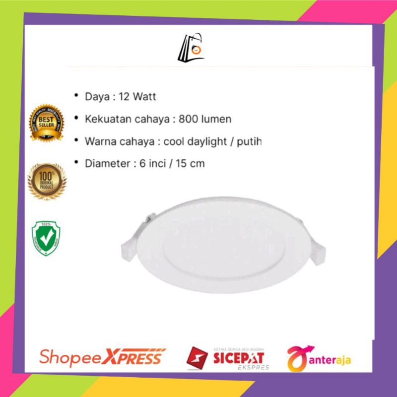 Krisbow Lampu Downlight LED 12 Watt 800 Lm/Lampu