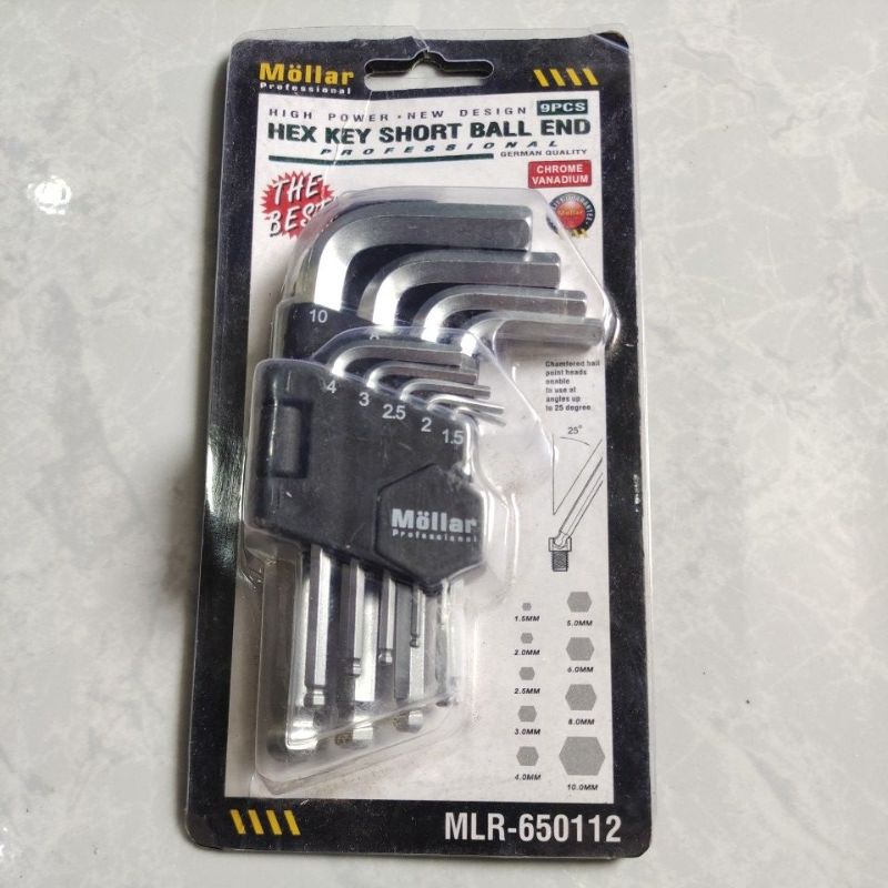 Mollar kunci L set 9pcs pendek / Mollar hex key short 9pcs