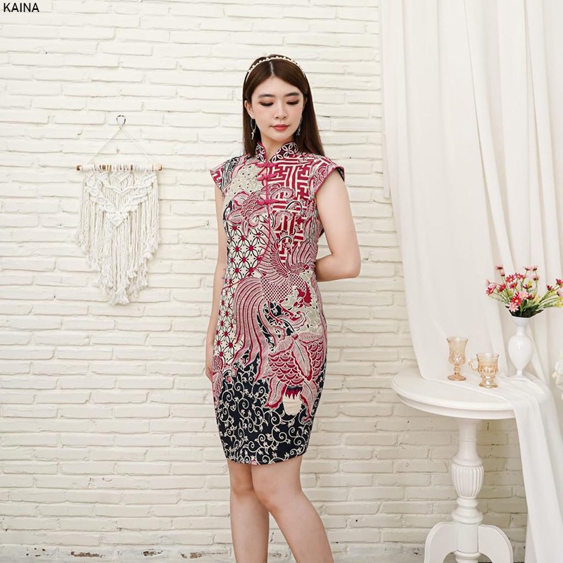 Evercloth Kaina Dress Batik Wanita Dress Wanita Batik Couple Seragam Cheongsam