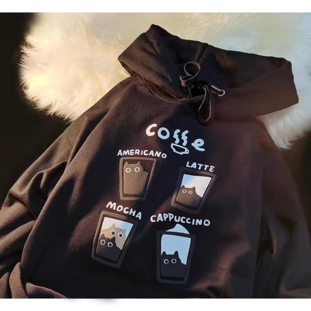 Americano Latte Hoodie Outerwear Wanita Remaja Casual Daily OOTD Korean Style