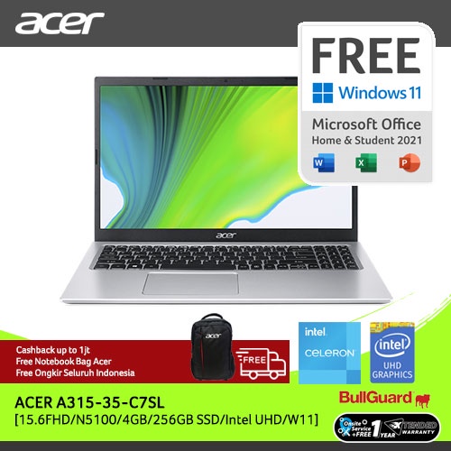 ACER ASPIRE 3 SLIM A315-35-C7SL [14"FHD/INTEL N5100/4GG/SSD 256GB/WINDOWS 11+OHS/SILVER] NX.A6LSN.00