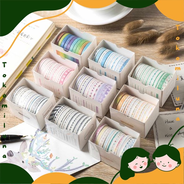 

1 set 10 pcs Diy small fine color cute washi tape paper tape decoration solatip lucu HB1059