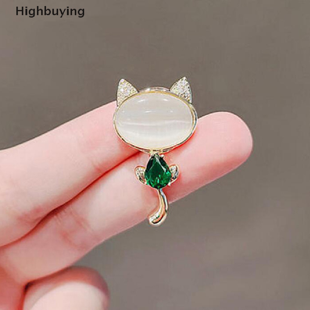 Hbid Elegan Berlian Imitasi Opal Batu Bulan Kucing Bros Pin Untuk Wanita Anak Kucing Lucu Hewan Kristal Korsase Bros Pakaian Aksesoris Hadiah Perlengkapan Pesta Glory