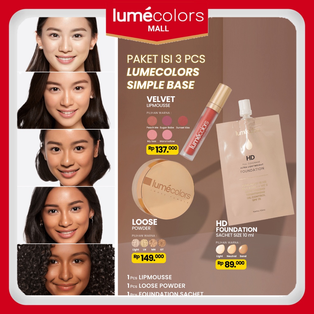 Lumecolors COD BPOM BUNDLING 3 Loose Powder Foundation Sachet Lip Mousse SIMPLE BASE