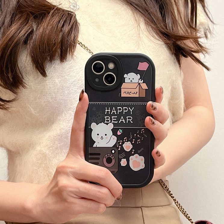 Couples Cute Happy Bear Soft Case Realme C1 C2 5S 5i 6 7i 8i 8 Pro 9i C11 C20 C12 C15 C17 C21Y C25Y C35 RENO 4F 5 6 7Z Black Silicone Case for Girl Women Gifts Baolongwish