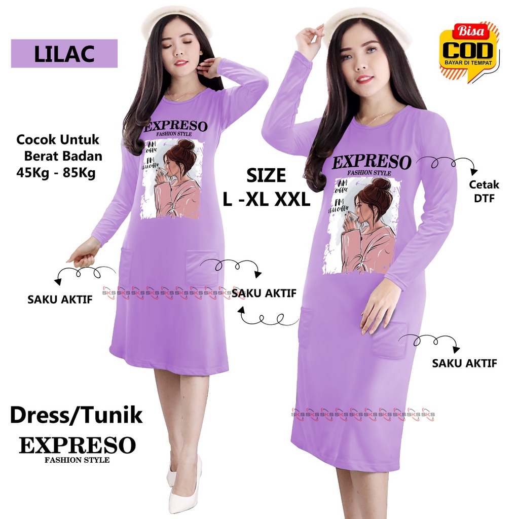 Tunik Wanita Long Drees EXPRESO TM 00092B BISA COD &amp; Gratis Ongkir Tunic Bahan Fleece terry dewasa Daster santai Perempuan Santai Tidur Selutut Daster ABG Dewasa Kekinian Terbaru Terlaris Paling Tren Cewek Wanita