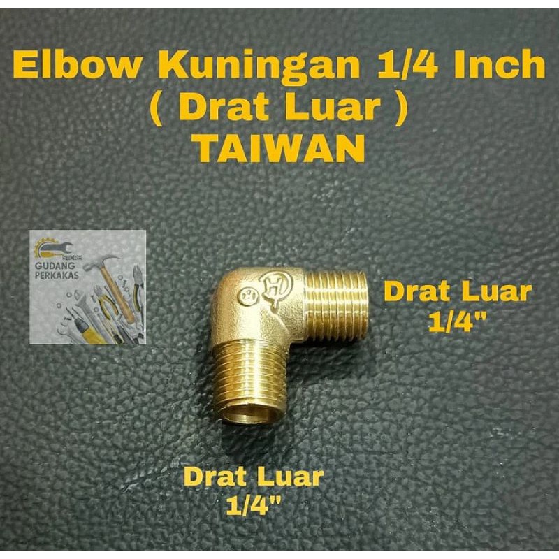 Elbow 1/4" Drat Luar TAIWAN - Knee L Drat Luar 1/4 Inchi Kuningan Jantan male