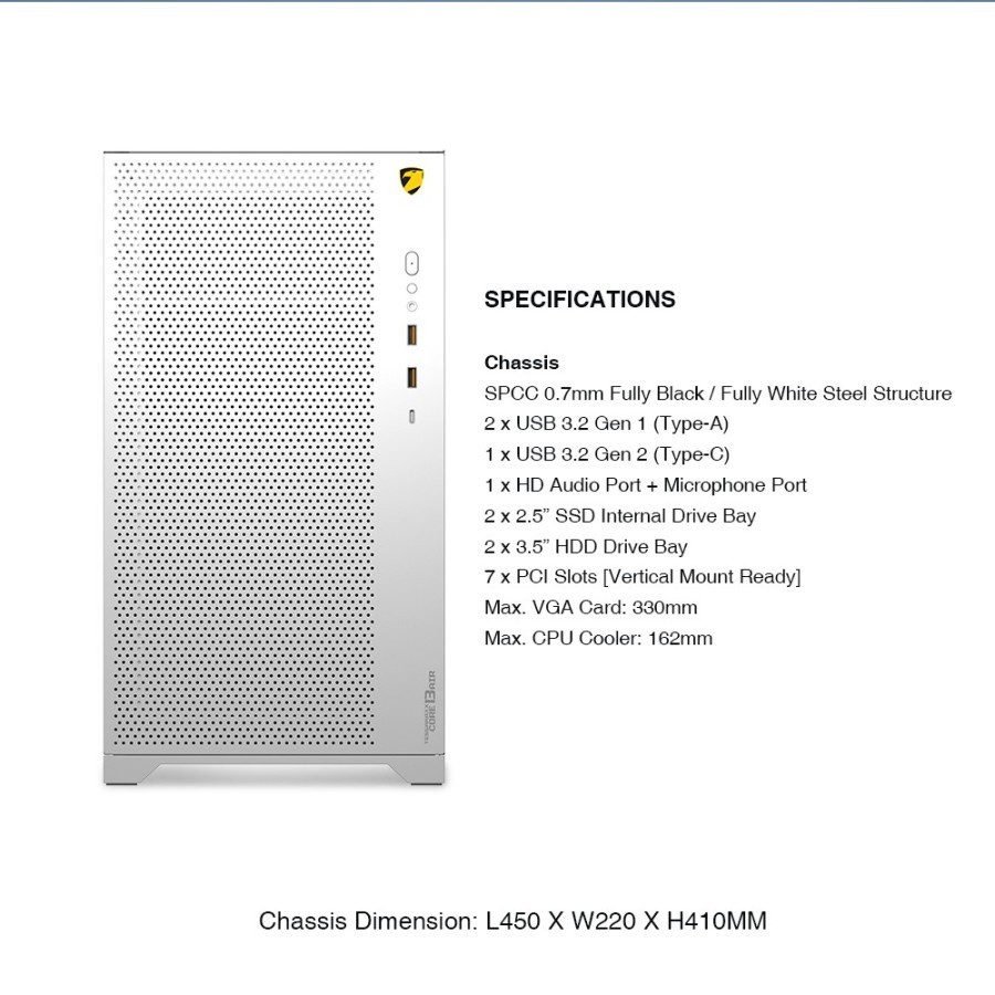 Casing Gaming Armaggeddon Tessaraxx Core 13 Air E-ATX | White PC Case