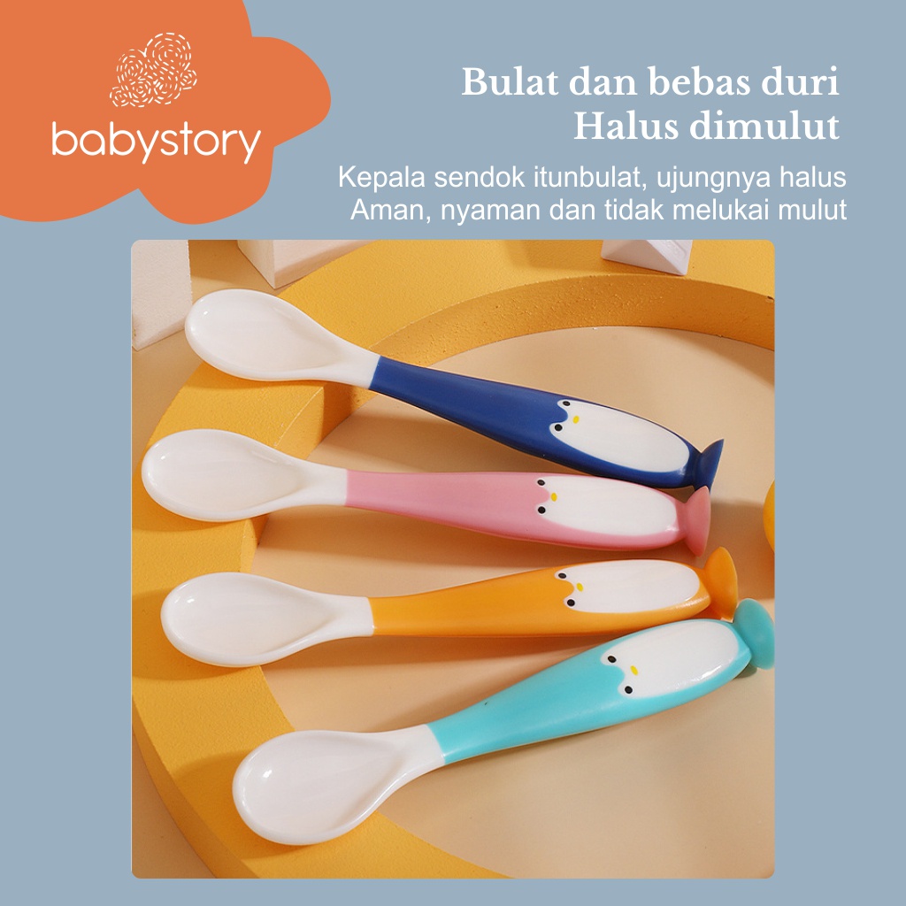 sendok garpu bayi silicone karakter penguin sendok garpu bayi silikon bisa nekuk 360 derajat