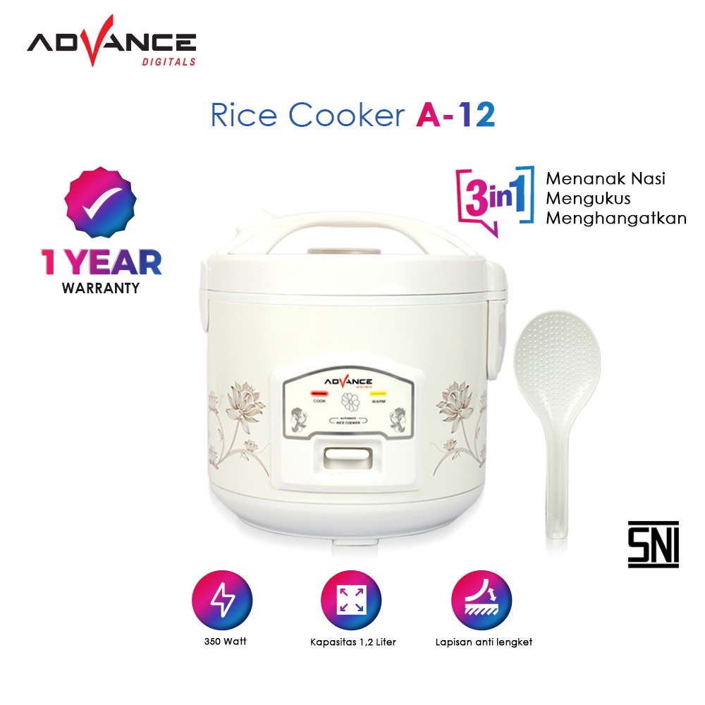 ADVANCE Rice Cooker Kecil Mini 1.2 Liter Penanak Nasi Serbaguna 3in1 A12