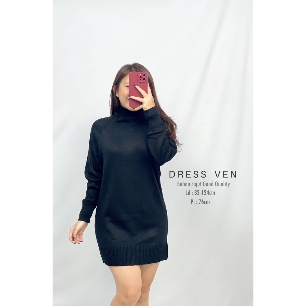 HOPYLOVY Midi Dress Tunik Korean Style Bahan Rajut Ven