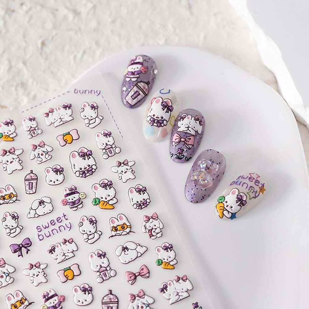 AUGUSTINA Agustina Stiker Kuku Imlek Wanita 3D Relief Tahun Baru Nail Art Manicure Aksesoris Karakter Cina Dekorasi Nail Art