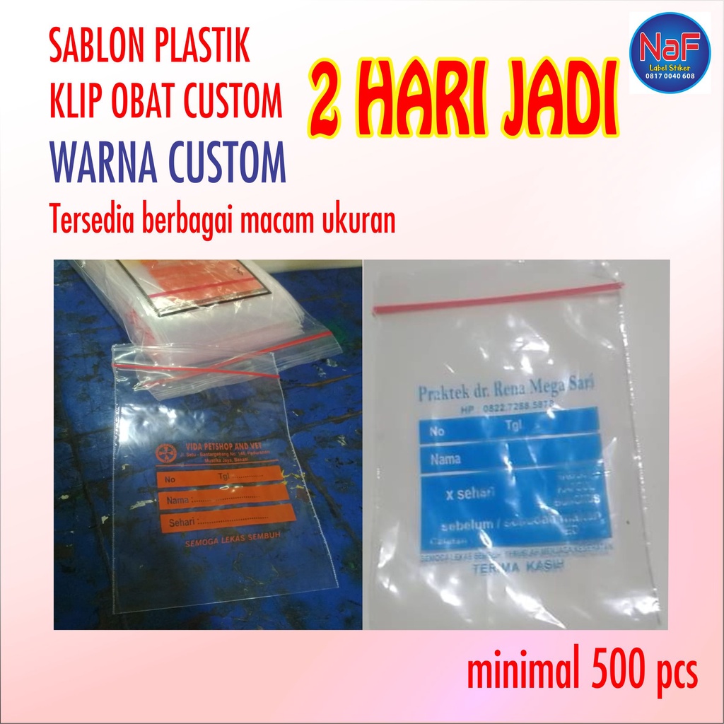 Sablon plastik klip obat 12x20 cm