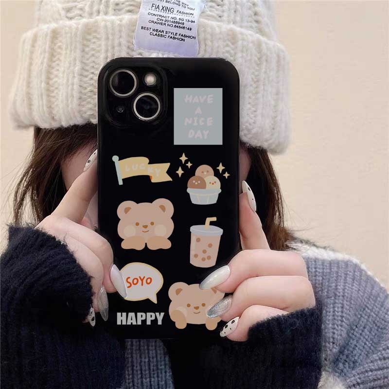 Milk Tea Brown Bear Case Samsung A04 A04S A73 A33 A13 A03 A03S A23 A22 A21S A12 A02S A11 A51 A10 A30 A50 A52 A20S A10S M12 J4 Plus M22 M32 4G Tide Case Pelindung Aksi Arus