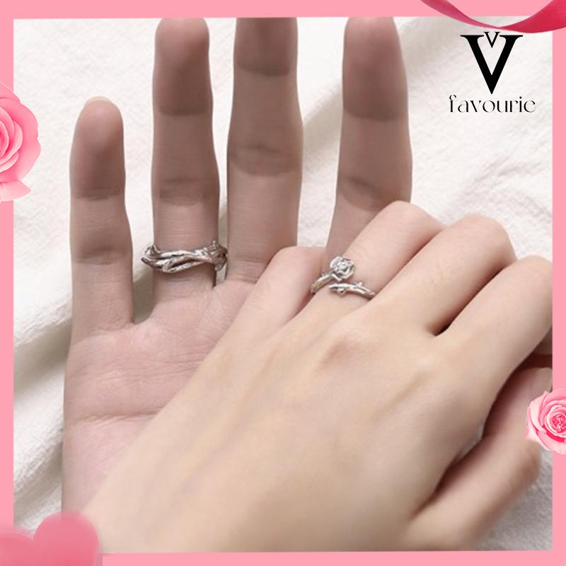 COD2Pcs/Set Cincin Wanita Mawar Korea Fashion Sederhana Adjustable Cincin Perhiasan Fashion-FA