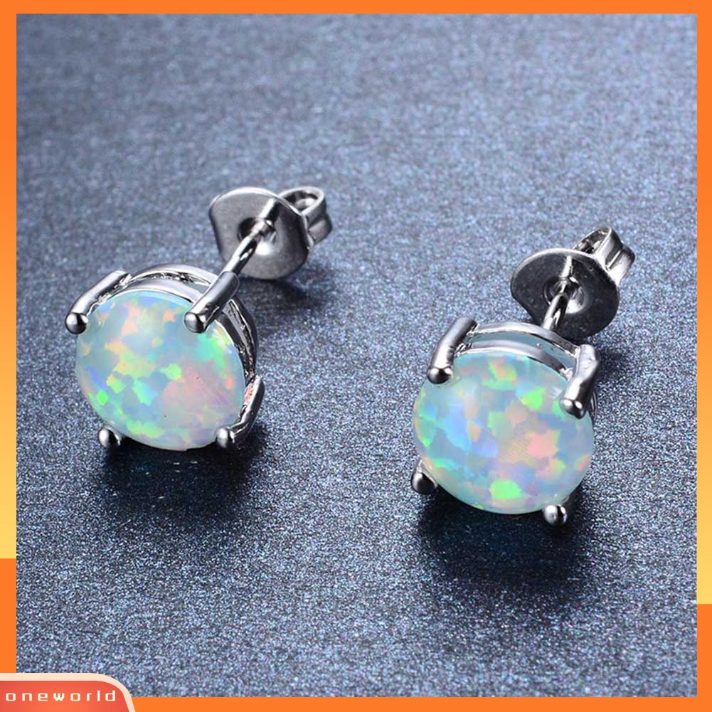 [WONE] Fashion Wanita Empat Cakar Bulat Imitasi Opal Hias Telinga Stud Anting Perhiasan Hadiah