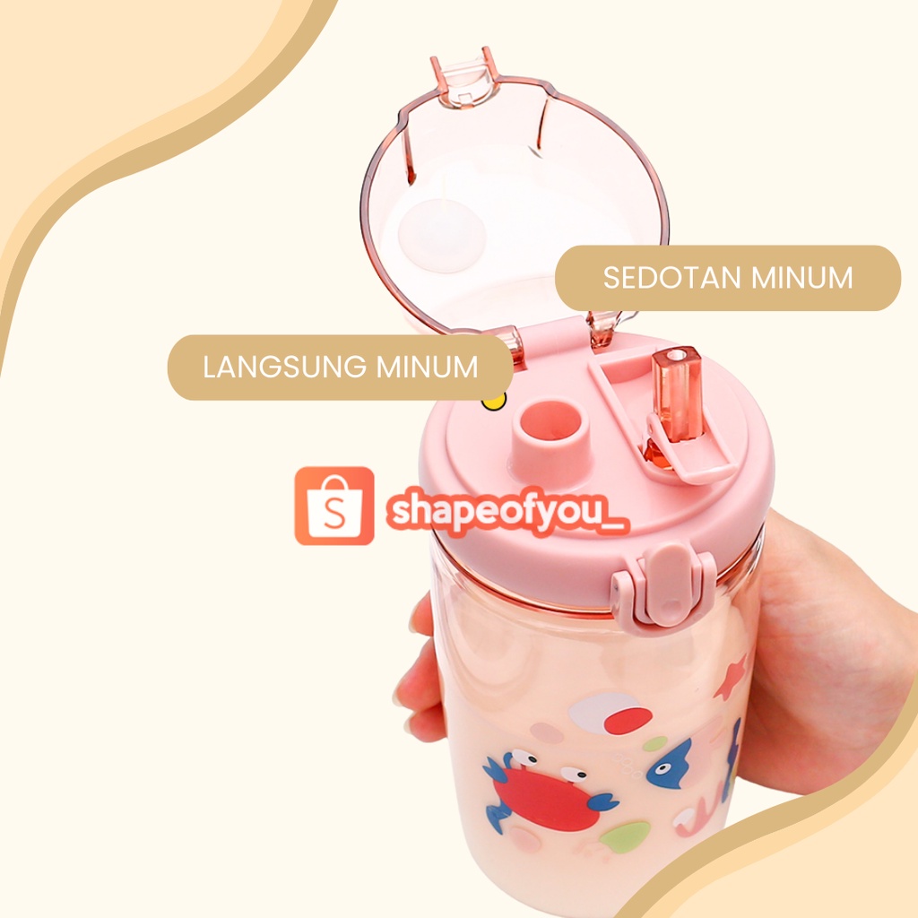 Botol Minum 2in1 Aesthetic Viral 650ml Sedotan Tali Strap Bpa Free Premium Bottle