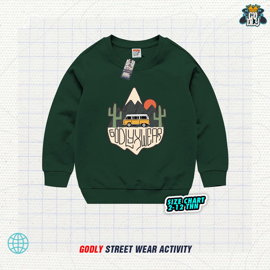 Crewneck Atasan Anak Sweater Motif Mountain / Crew Neck / Jaket Anak / Bahan Katun Fleece Sablon DTF / Bayar di Tempat