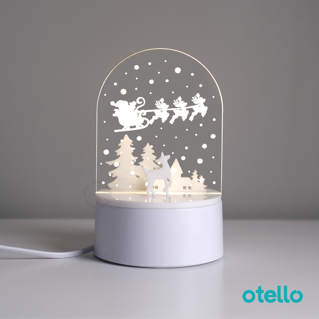 Christmas Acrylic Lamp Dekorasi Lampu Meja Natal White Reindeer Hiasan Hadiah Xmas Gift Hampers