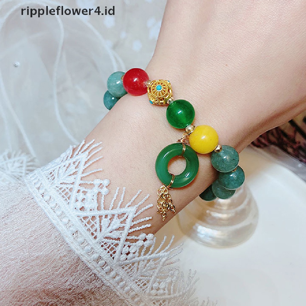 {rippleflower4.id} &amp; Gelang Manik-Manik Kalsedon Wanita Gelang Couple Labu Hijau~