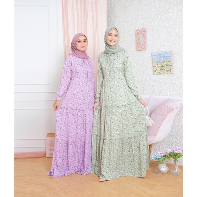 Ounadoutfit Karin dress wanita premium | dress muslimah motif bunga | dress rayon busui | homedress | baju wanita muslimah