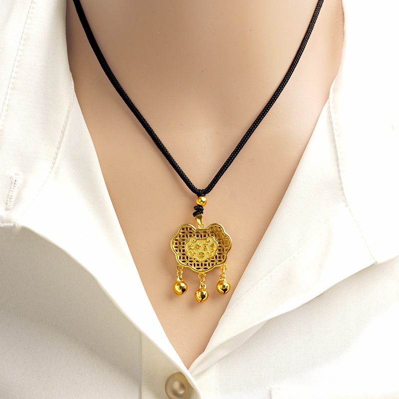 Goldkingdom Perhiasan Fashion Emas Asli Kadar 375Bangkok Aksesoris Ready Stock Angan-Angan Hati Lock Kalung Wanita Dengan Liontin Lonceng Kekanakan