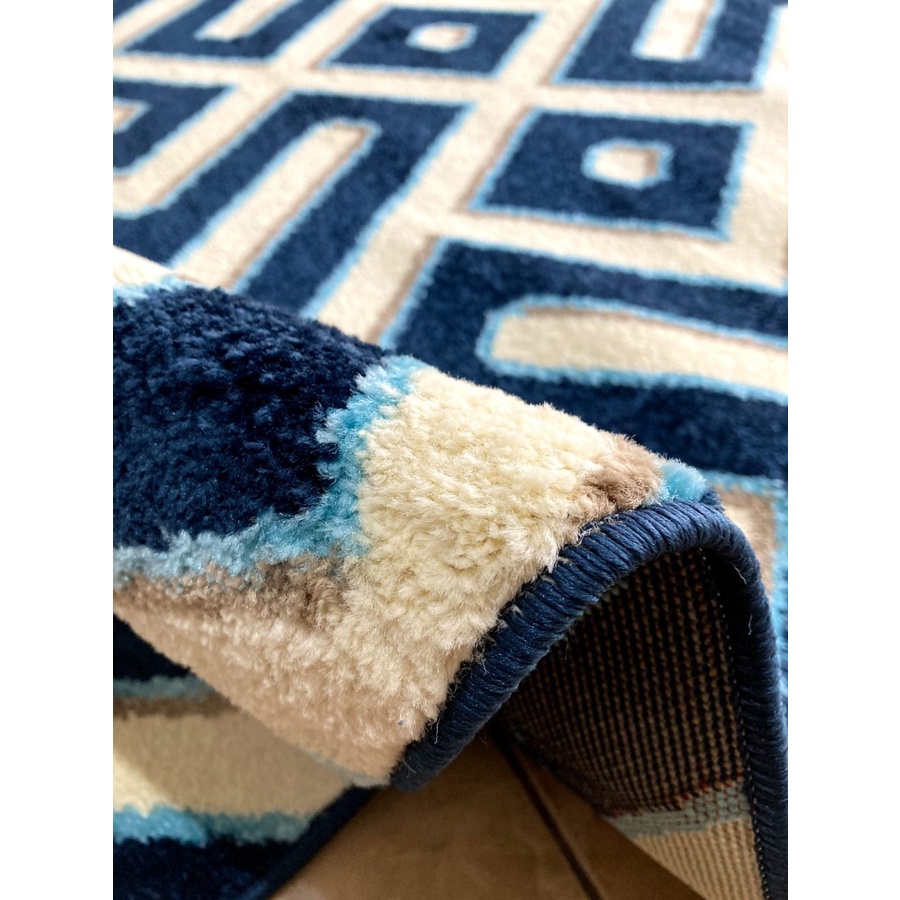 Karpet Turki Permadani 160x230 Minimalis Dark Blue - Cream Karpet Turki