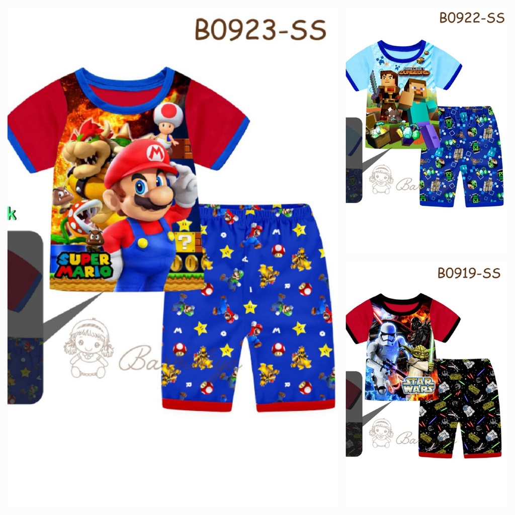 Baju Setelan Anak Cowok Impor Mario Bros, Minecraft