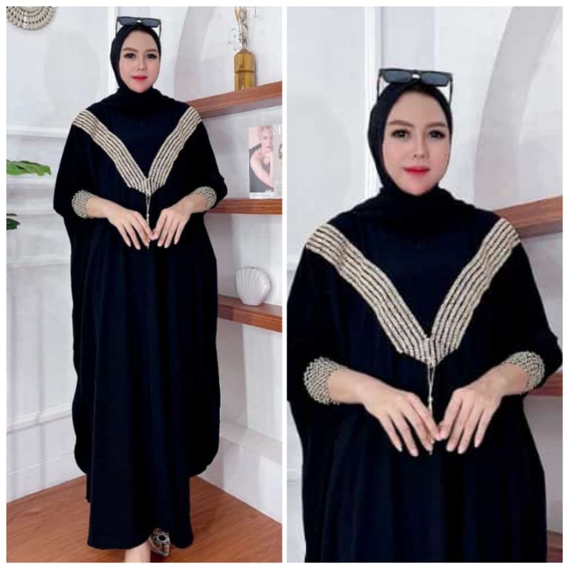 Qatar Kaftan Wanita Jumbo Polos Renda Rayon Premium Gamis Terbaru Bigsize Lengan Karet Baju Muslim Kekinian LD 180 cm