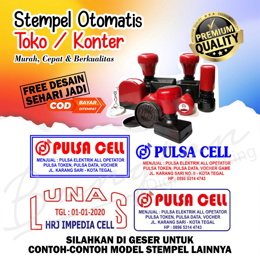 

Stempel Otomatis Konter, Toko, Stempel Nama Nip, Stempel Legalisir, Dll