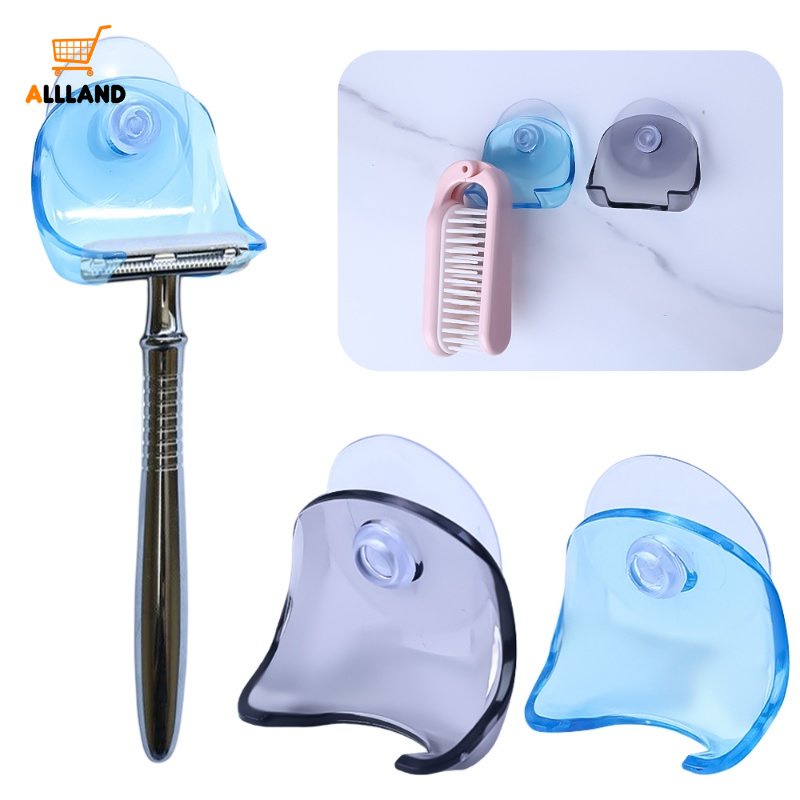 Portable Detachable Suction Cup Razor Holder/Penyangga Alat Cukur Tangan Mini Plastik Transparan Anti Air/Rak Penyimpanan Serbaguna Kamar Mandi