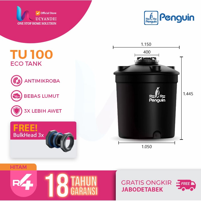 Tangki Air Penguin TU 100 Toren Air Plastik 1000 L Tandon Eco Tank ORI