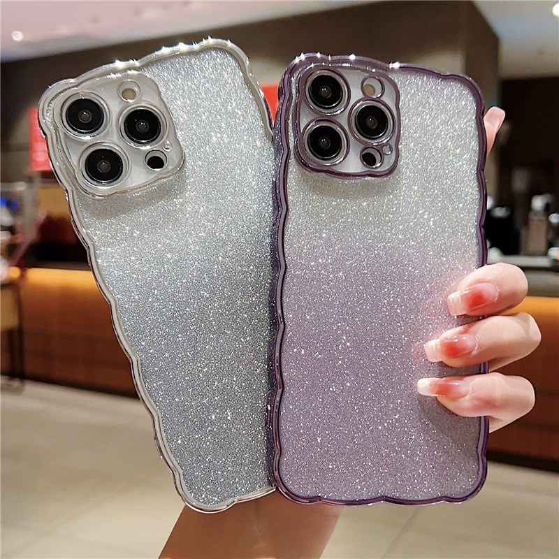 Luxury Silikon shiny soft shell phone case Kompatibel Untuk iphone 14 13 12 11promax wave border shockproof back cover casing