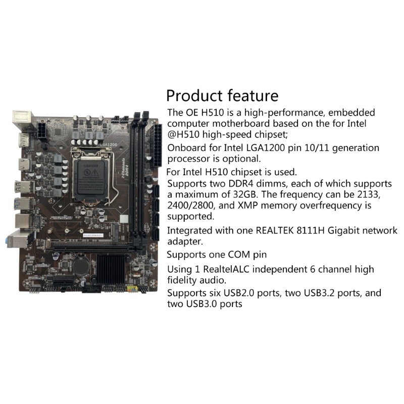 Zzz H510 Motherboard Komputer Desktop 2ddr4 Memory LGA1700 CPUI5 2133/2400/2666MHz RTL8111G/H 1000MB Lan