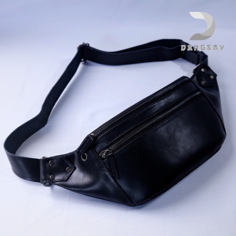 BIG SALE Tas Selempang Waistbag Pinggang Kulit Pria 100% Kulit Sapi Asli Anti Air Anti Panas Murah