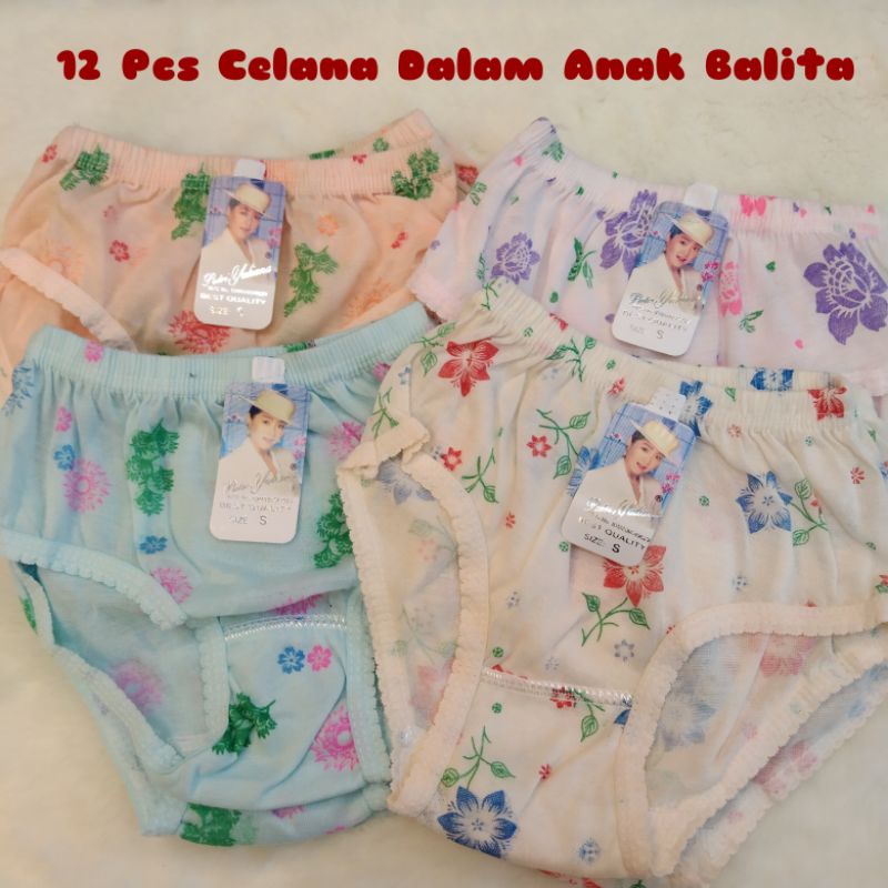 One Set Celana Dalam Anak Perempuan Balita CD Anak Usia 2 Sampai 3 Tahun Corak Bunga Lusinan Murah