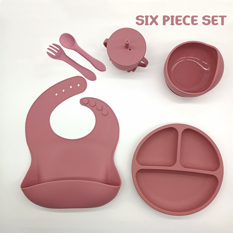 Premium Baby Bibs 6 Pcs Tempat Makan Silicon SUCTION Dengan Bib Peralatan Makan Anak Murah Tableware Silikon Anak Import Bib Gelas Mangkok Piring Silicone