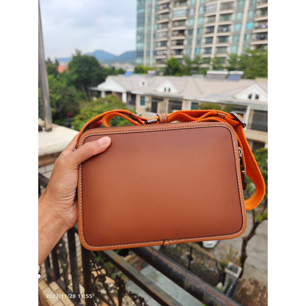Coach CC078  078 Cowhide CHARTER 24 Men's messenger bag Double zipper bag Camera bag shoulder bag  xjb