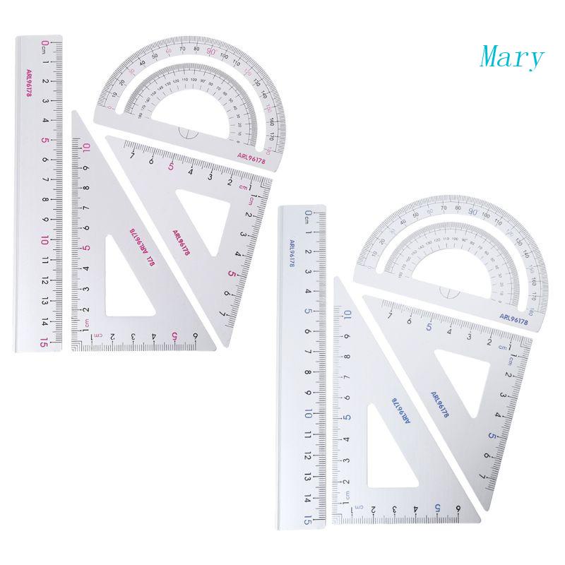 Mary 4Pcs Set Perlengkapan Sekolah Gambar Persegi Untuk Penggaris Segitiga Bahan Aluminium Alloy Protra