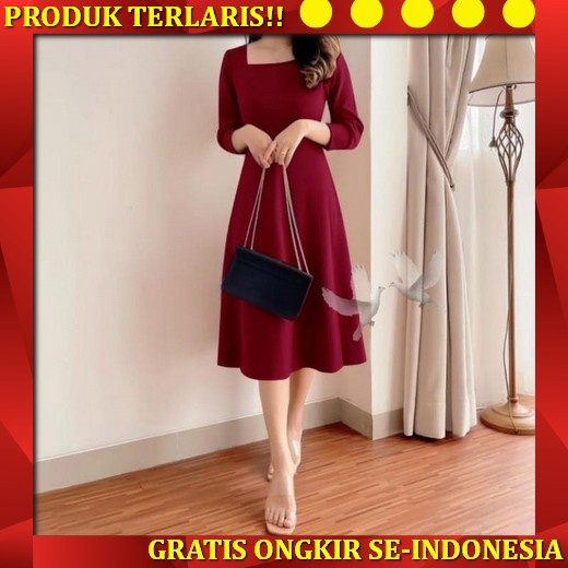 Babeswear - Minji Dress Gold Merah Party Kondangan Natal Kasual Wanita Wedding Dress Korean Style Dr