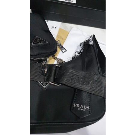 tas fashion Prada Hobo nylon, Prada nilon parasut free box