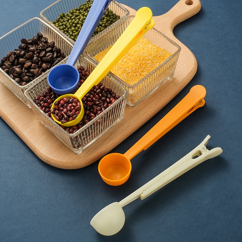 Sendok Kopi Plastik ABS 2-In-1 Dengan Klip Penyegel/Dapur Praktis Segar Menjaga Penjepit Gagang Panjang