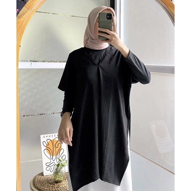 NAGITA LONG SQUARE CRINGKEL AIRFLOW BLOUSE Crinkle Atasan tunik wanita ByAdinda