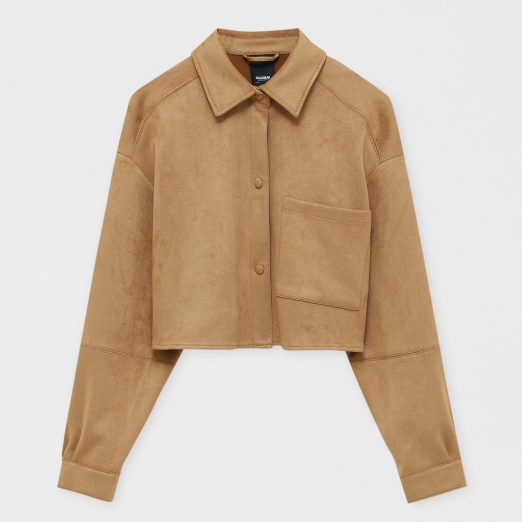 Preloved Branded Pull & Bear Jaket Wanita Suede Crop Cokelat Pasir Sand Brown Elegan size S