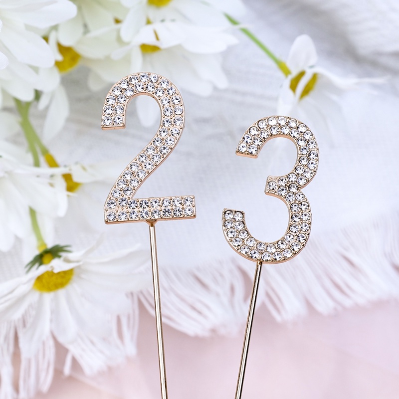 Indah Nomor Kue Topper Emas Berlian Imitasi Terang Digital Kue Insert 0-9 Pesta Ulang Tahun DIY Dekorasi Pernikahan Dessert Decor